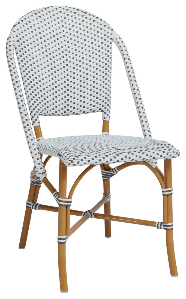 Sofie Outdoor Dining Side Chair - Almond Frame - White with Cappuccino Dots