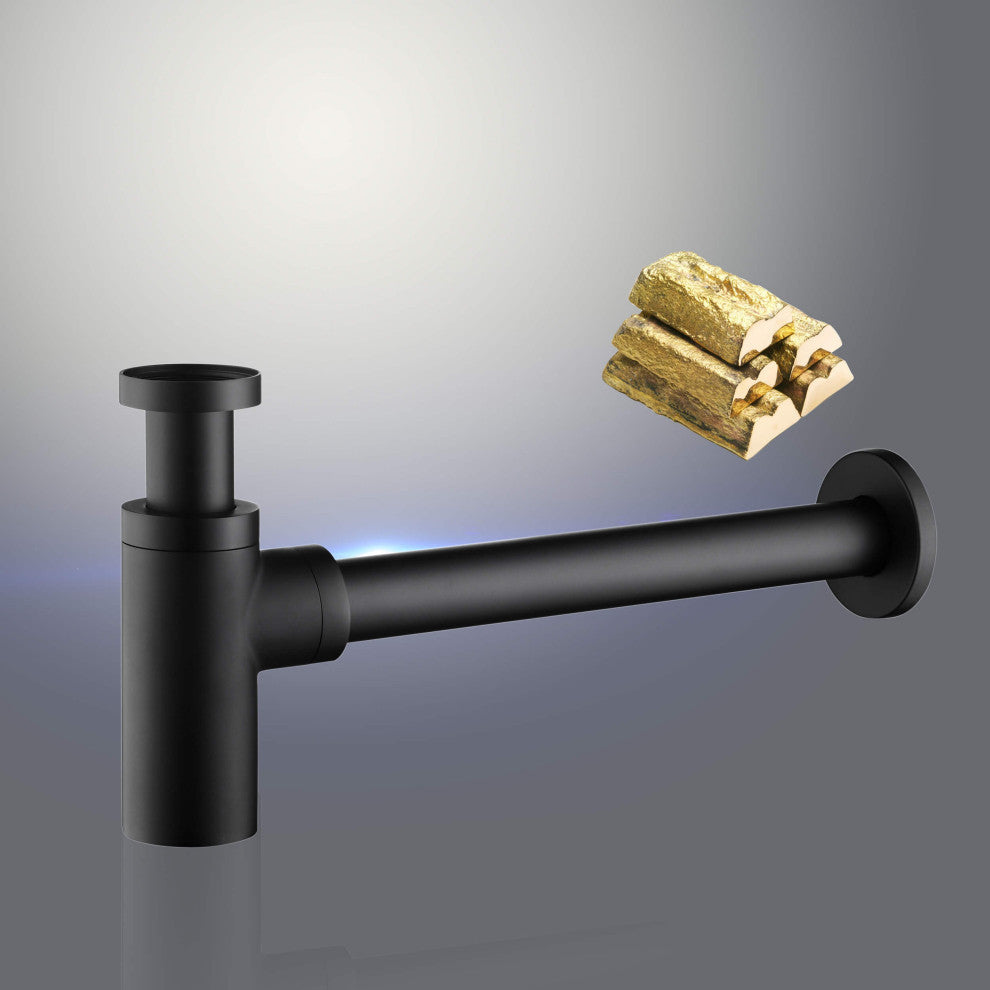 Kibi Bathroom Sink Decorative Round Bottle Trap, Matte Black