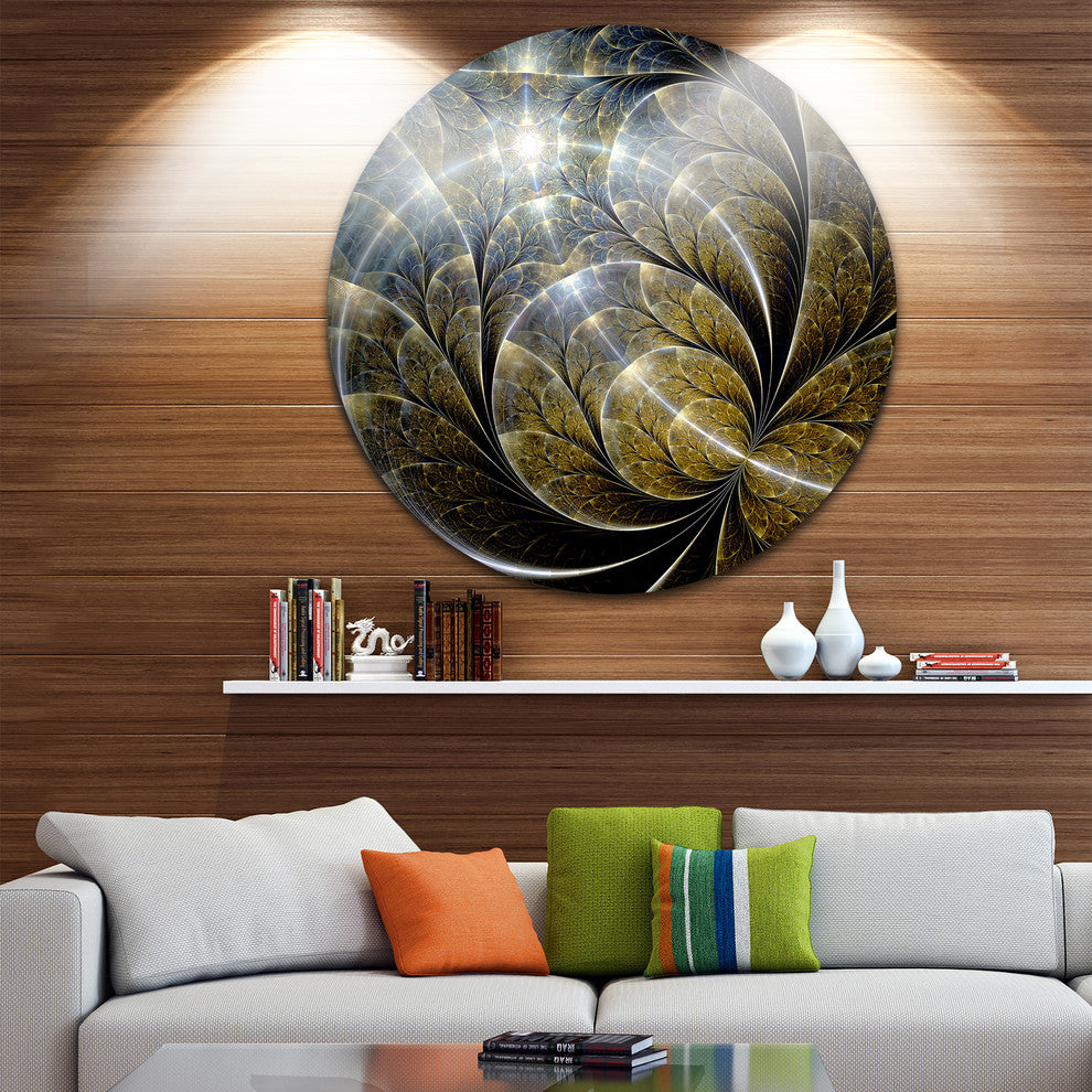 Symmetrical Gold Fractal Flower With Lighting, Disc Metal Wall Art, 36"
