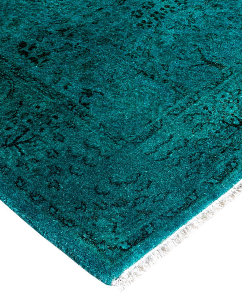 Contemporary Overdyed Wool Hand Knotted Blue Runner 2'6"x9'6"