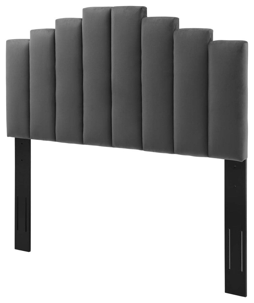 Headboard, King Size, Velvet, Dark Gray, Modern Contemporary, Bedroom