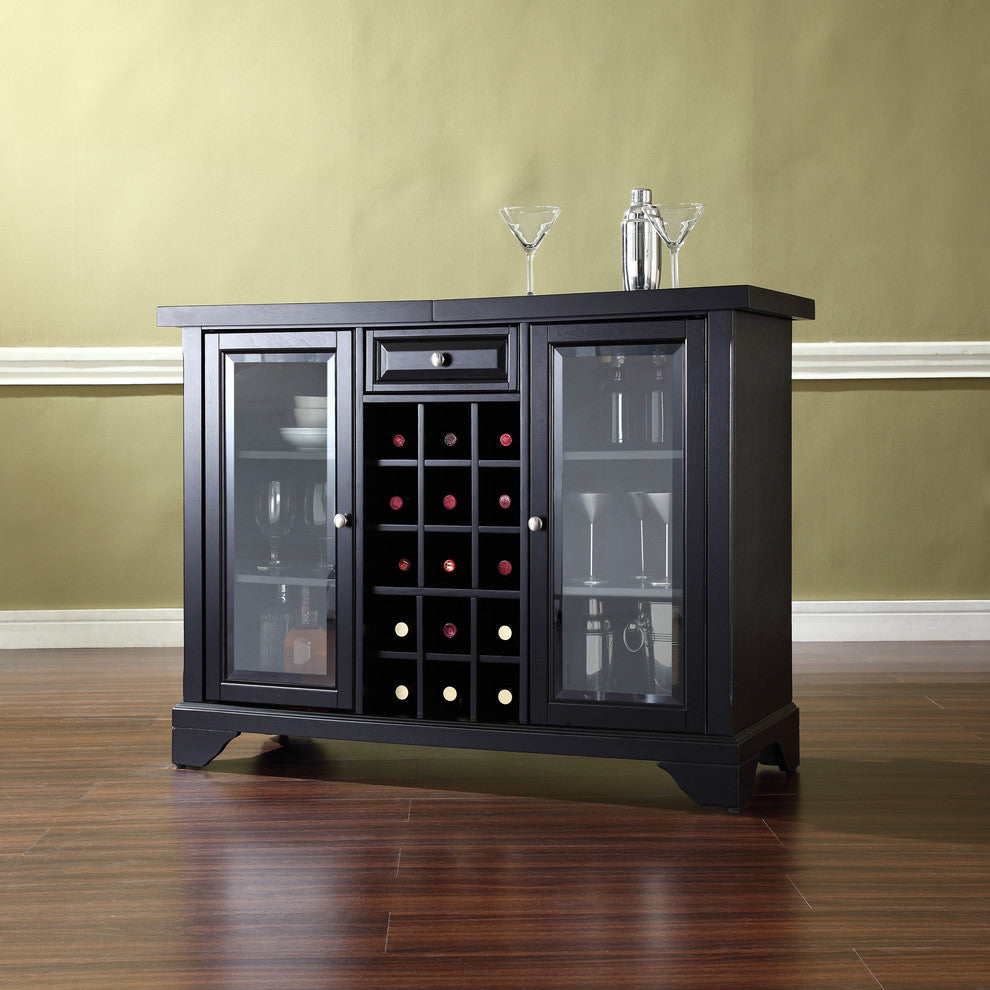 LaFayette Sliding Top Bar Cabinet, Black Finish
