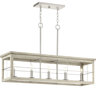 Hedgerow 5-Light Grey Washed Oak Farmhouse Linear Island Chandelier Light