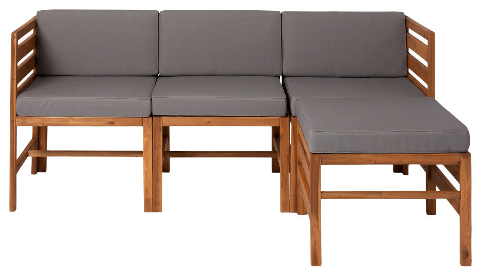 4-Piece Modular Acacia - 3 seat and Ottoman - Brown