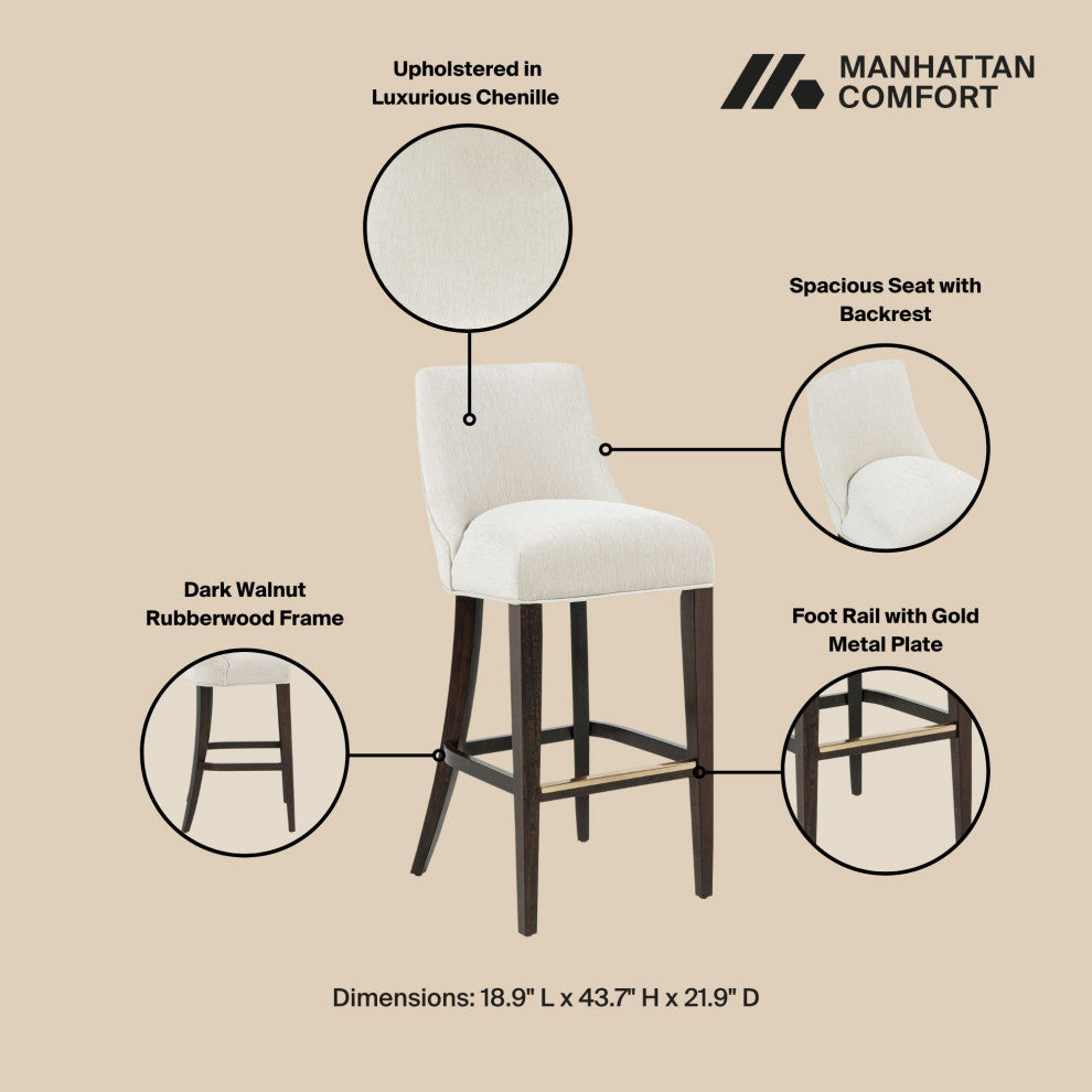 Manhattan Comfort Beever Barstool, Cream, Set of 3