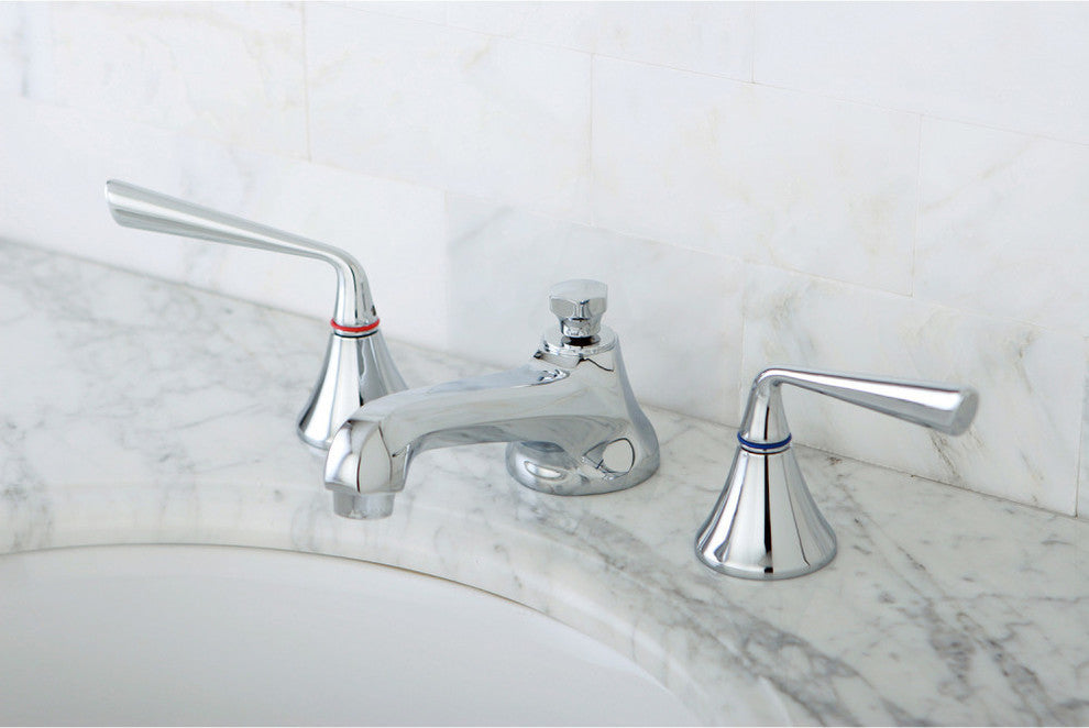 Widespread Bathroom Faucet, Brass Pop-Up, Polished Chrome
