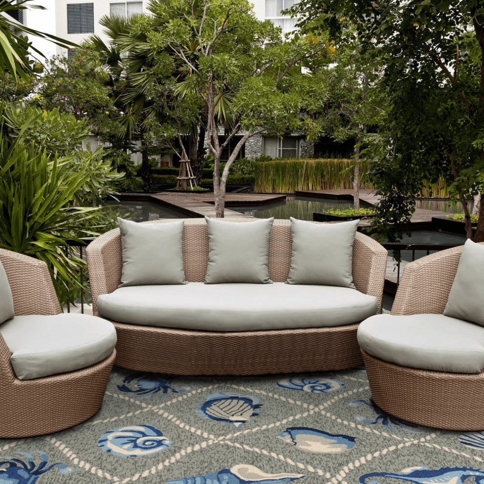 5' X 7' Grey Seaside Uv Treated Indoor Outdoor Area Rug