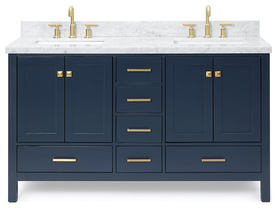ARIEL Cambridge 61" Rectangle Sink Midnight Blue Vanity Carrara Top, No Mirror