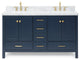 ARIEL Cambridge 61" Rectangle Sink Midnight Blue Vanity Carrara Top, No Mirror