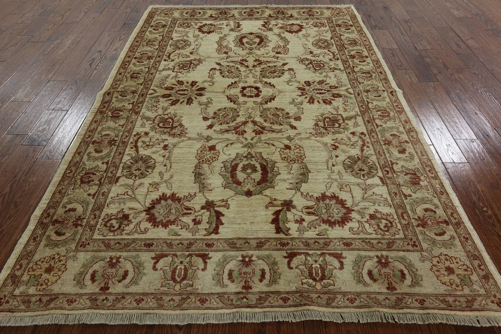 Authentic 6'x9' Oriental Chobi Peshawar Hand Knotted Oushak Style Wool Rug W198