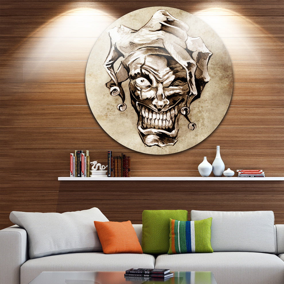 Fantasy Clown Joker, Portrait Digital Art Round Metal Wall Art, 38"