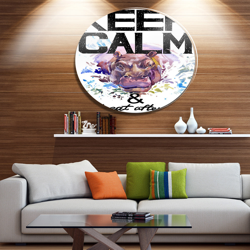 Hippopotamus Watercolor Illustration, Animal Disc Metal Wall Art, 36"