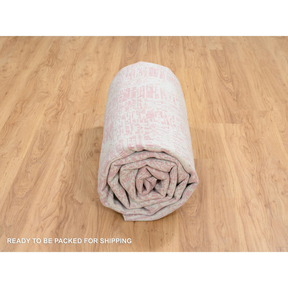 Rose Pink Jacquard Hand Loomed All Over Design Wool and Silk Rug, 9'0"x11'9"