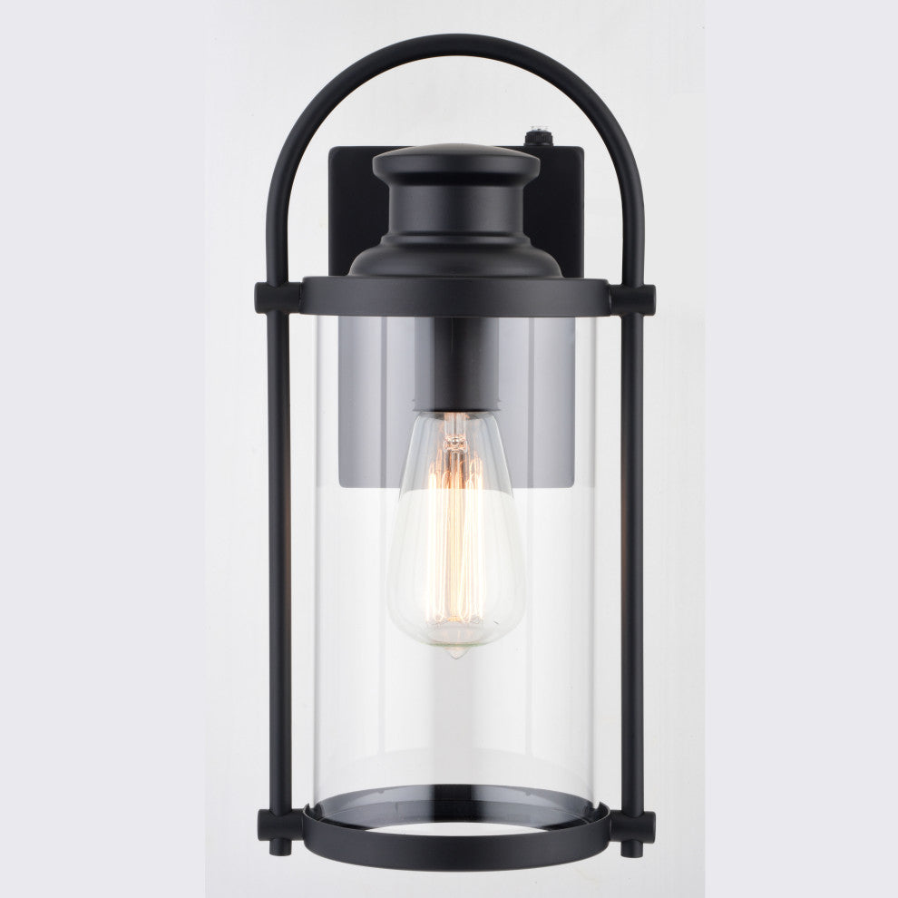 Winfield 1 Light Dusk to Dawn Matte Black Wall Lantern, 7"wx14.25"hx6.5"d