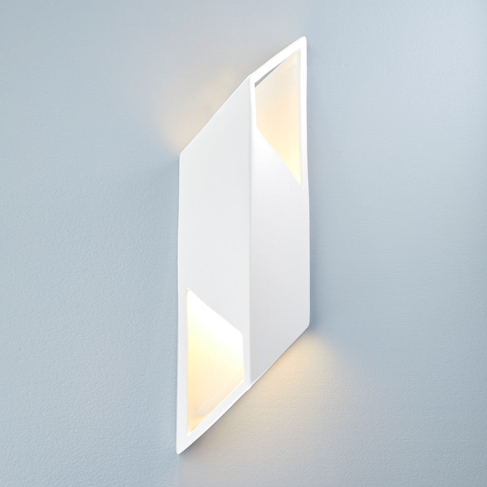 Rhomboid Right LED Wall Sconce, Large, Dedicated LED, Gloss White/Gloss White