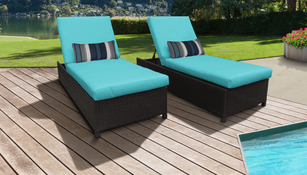 Barbados Wheeled Chaise Set of 2 Outdoor Wicker Patio Furniture in Aruba