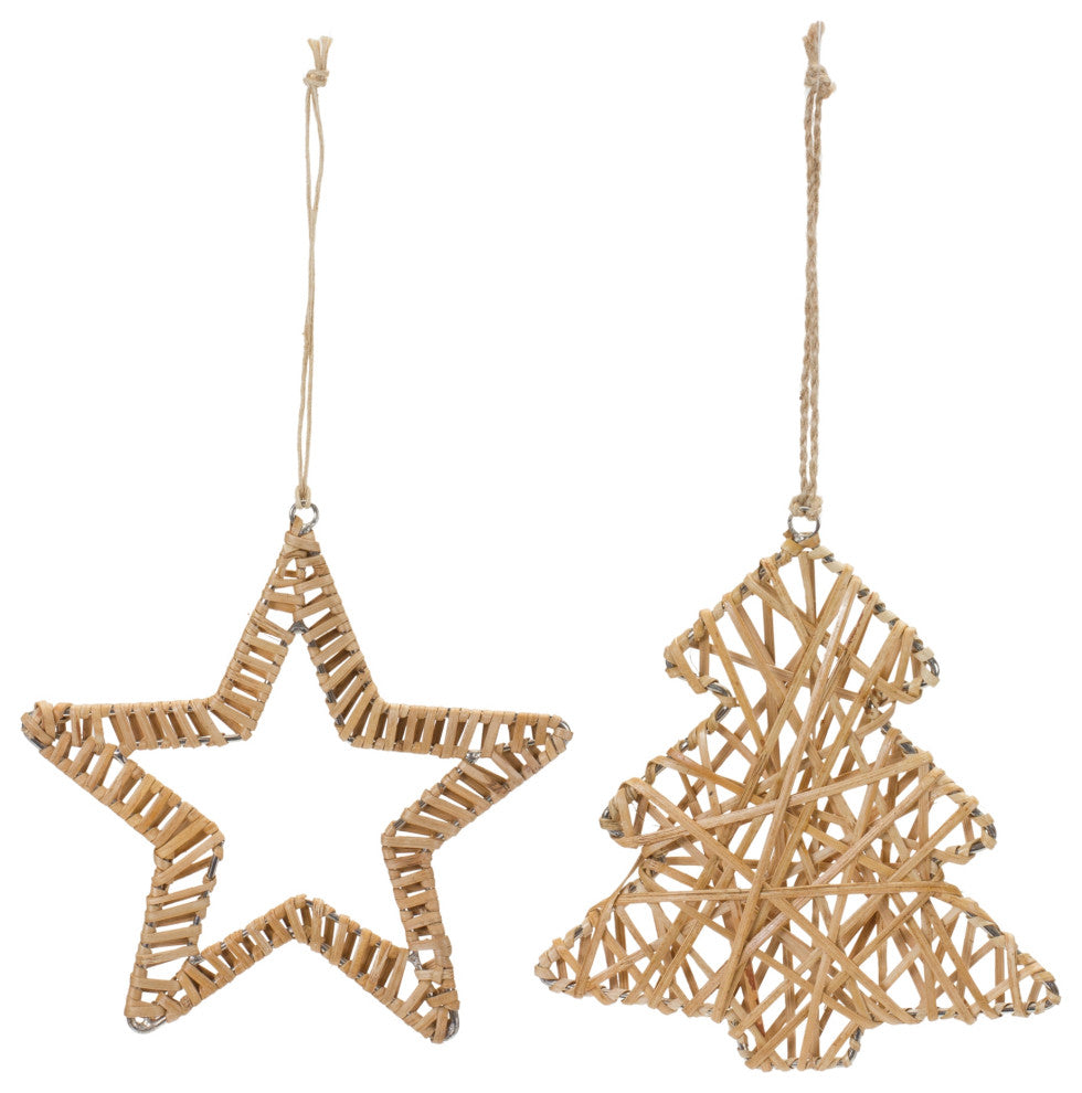 Woven Rattan Star and Tree Ornament, 12-Piece Set