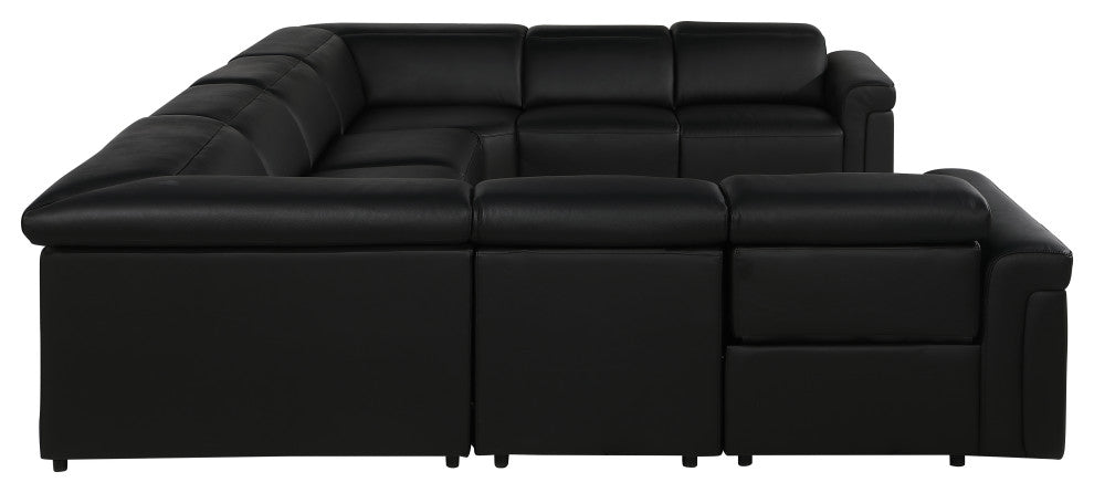 GIOVANNI 8-Piece, 4-Power Reclining Italian Leather Sectional, Black