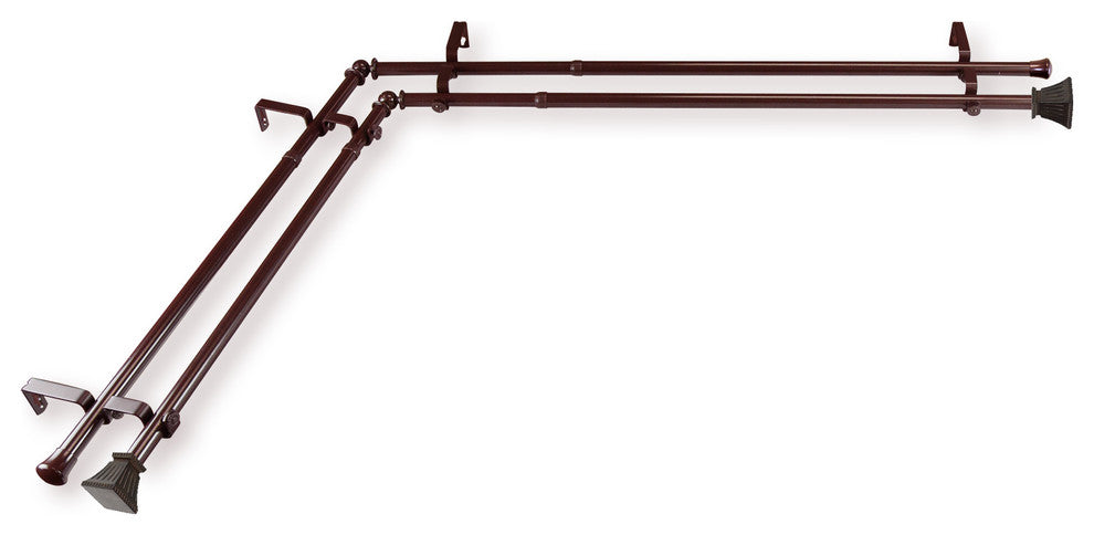 Aldo 13/16 inch Double Corner Window Curtain Rod, Cocoa, 48-84"