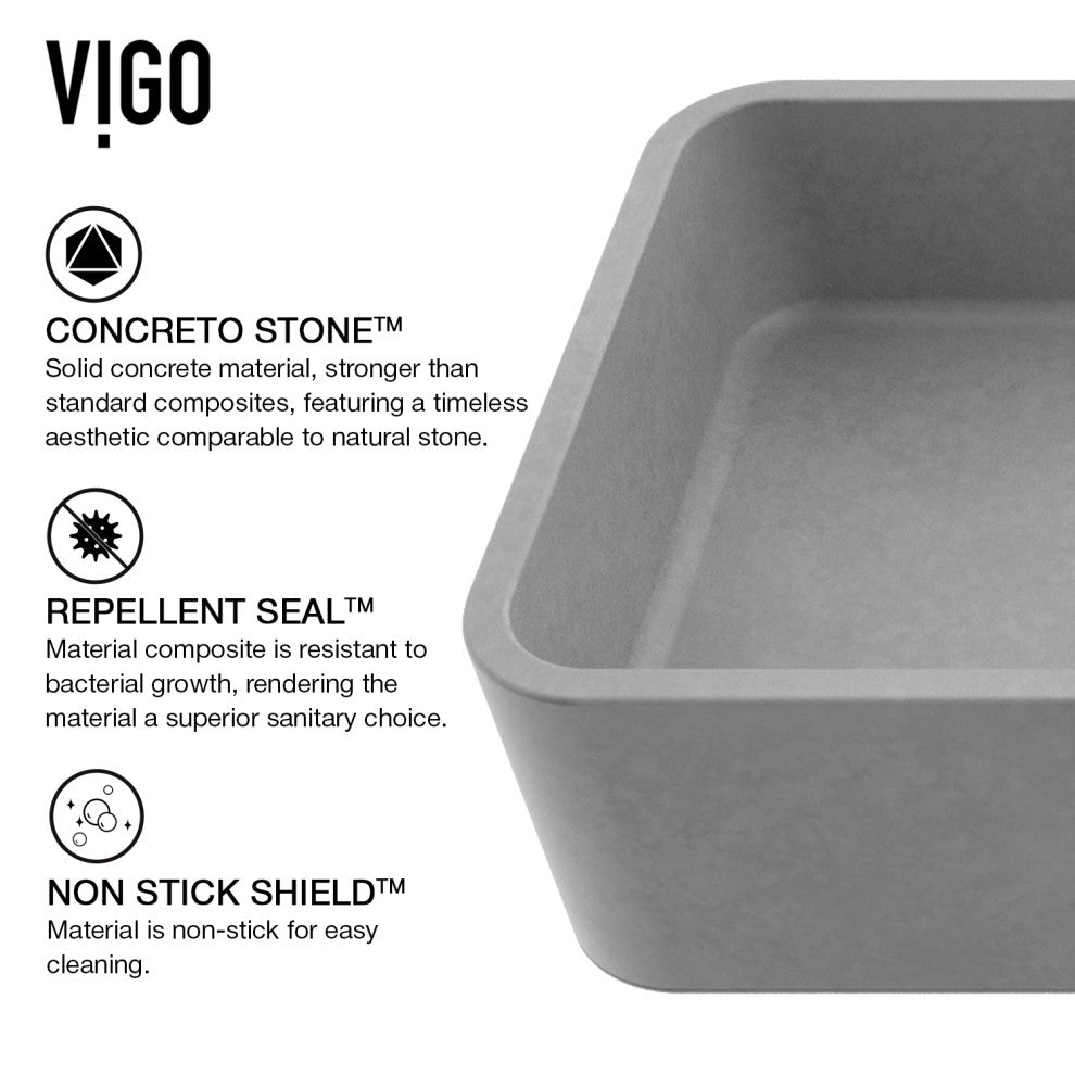 VIGO Palazzo 24"L x 11"W x 5"H Concreto Stone Rectangular Bathroom Vessel Sink