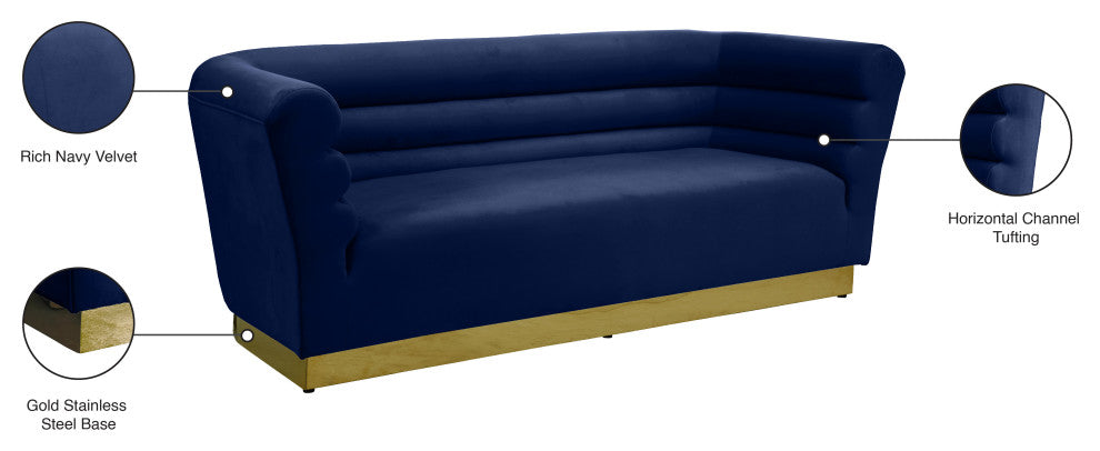 Bellini Velvet Upholstered Sofa, Navy