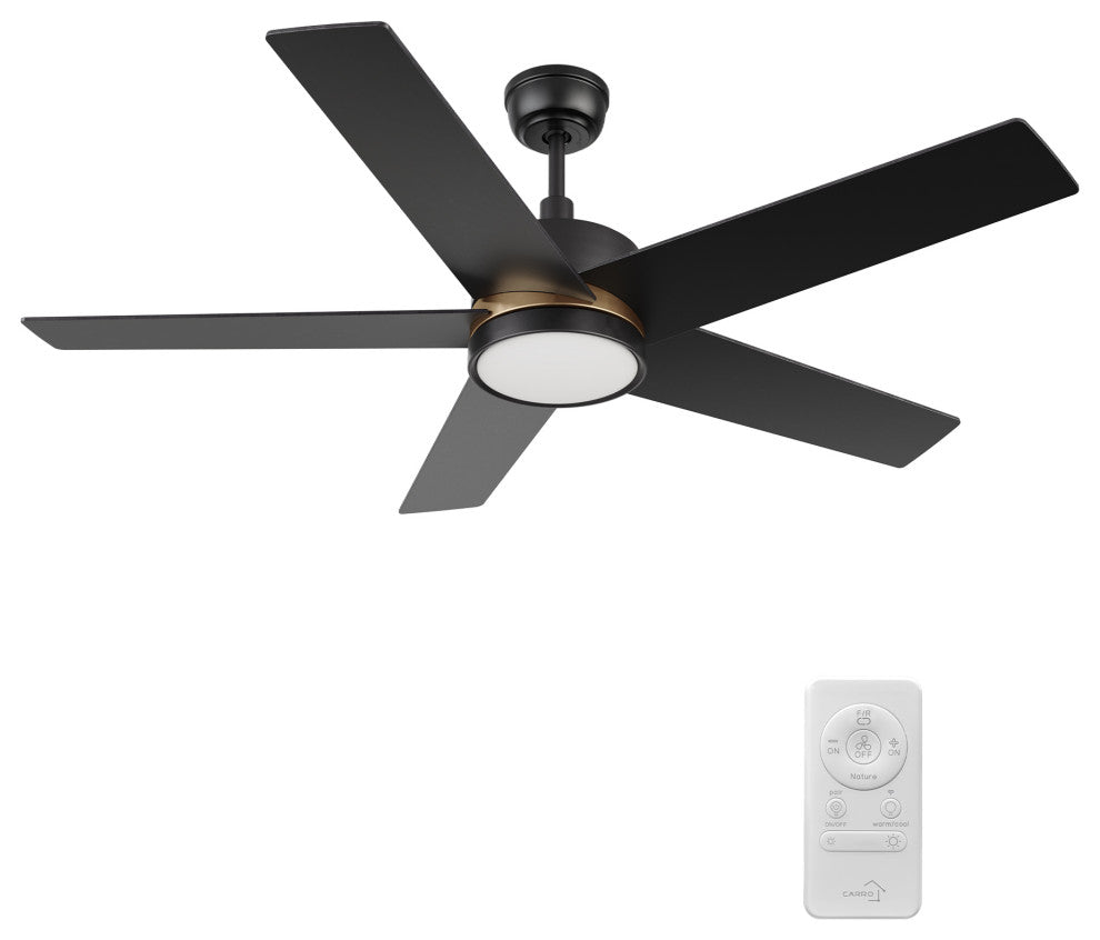 CARRO 52" Smart Voice Control Ceiling Fan With LED Lights and Remote, Black/Gold
