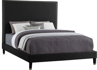 Harlie Velvet Upholstered Bed, Black, Queen