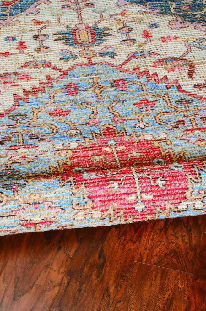HomeRoots 7'x12' Blue Red Hand Woven Traditional Medallion Indoor Area Rug