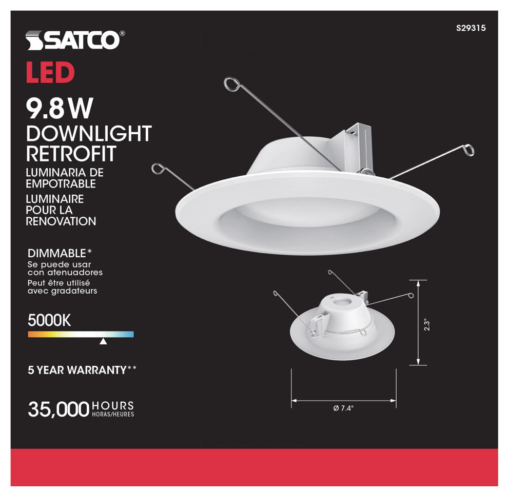 9.8 Watt LED Downlight Retrofit - 5 - 6" - 5000K - 120 Volt