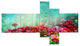 Little Red and Pink Flowers on Blue, Floral Canvas Art Print, 60"x32", 5 panels