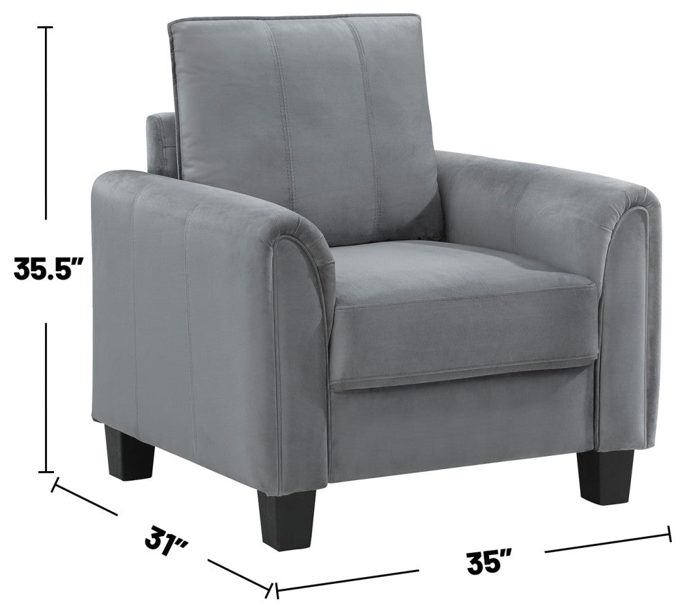 Upholstered Rolled Arm Accent Chair, Gray and Black