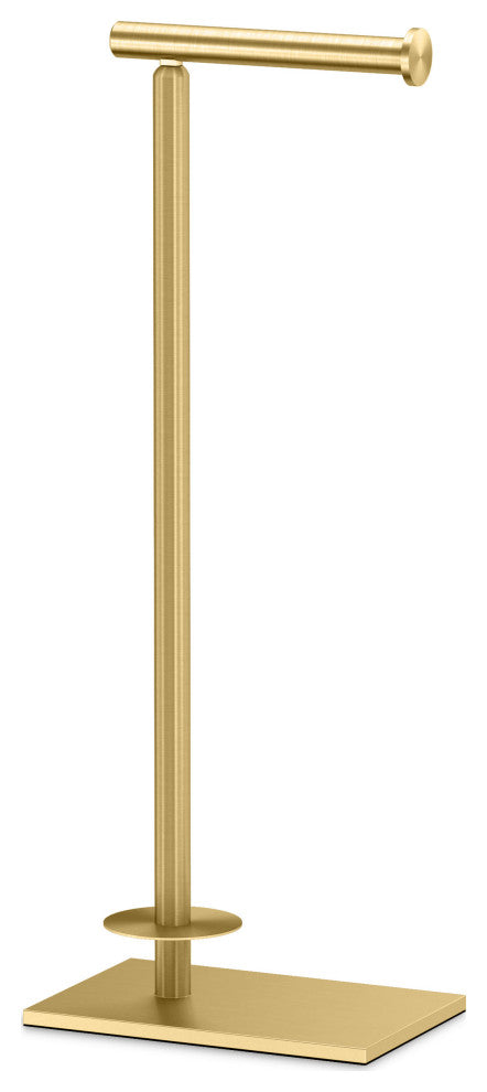 Square Freestanding Toilet Paper Holder, Brushed Brass, Storage