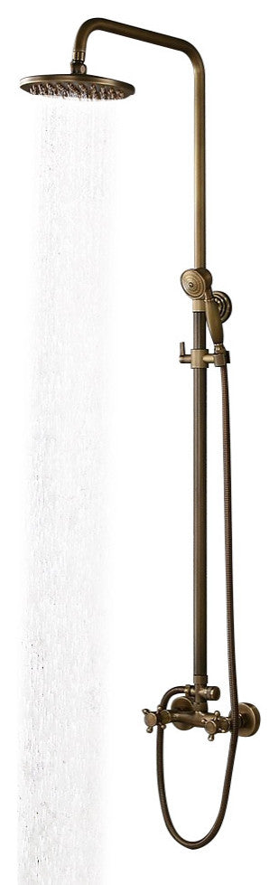 Classic Exposed Antique Brass Two Handle Round Rainshower Shower Fixture