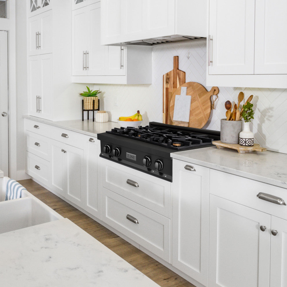 ZLINE 30" Porcelain Gas Stovetop, Black Stainless