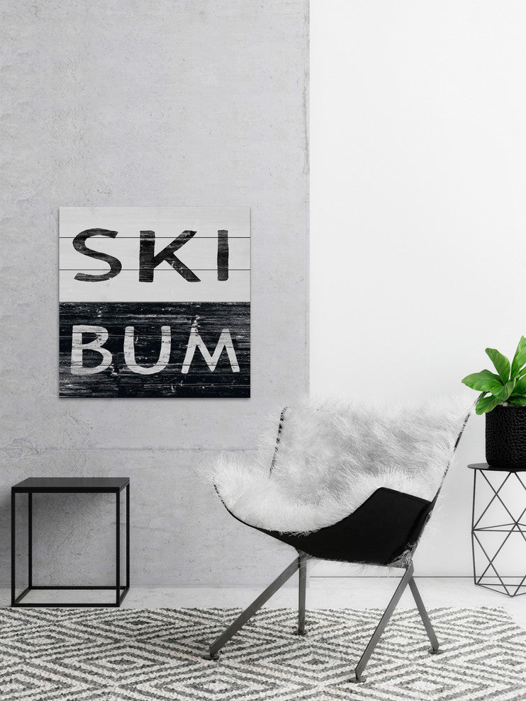 "Ski Bum" Painting Print on White Wood, 32"x32"