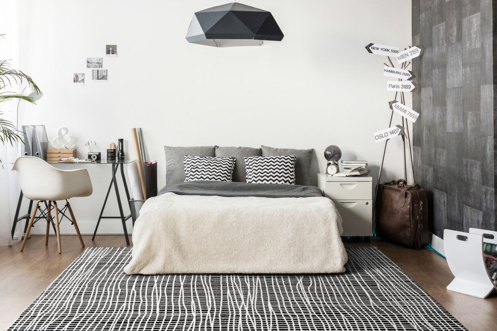 Verve Modern Area Rug, Black/White, 7'10"X10'10"