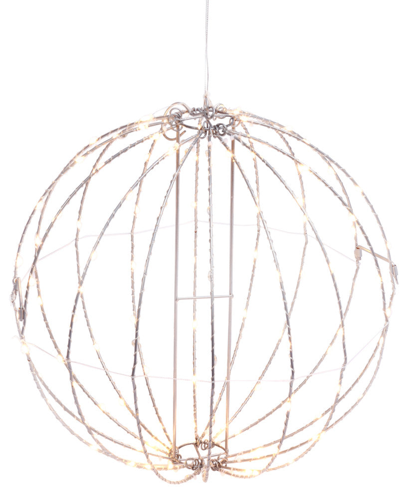 24" Electric Metal Sphere With Warm White Micro LED Lights, Outdoor Adaptor