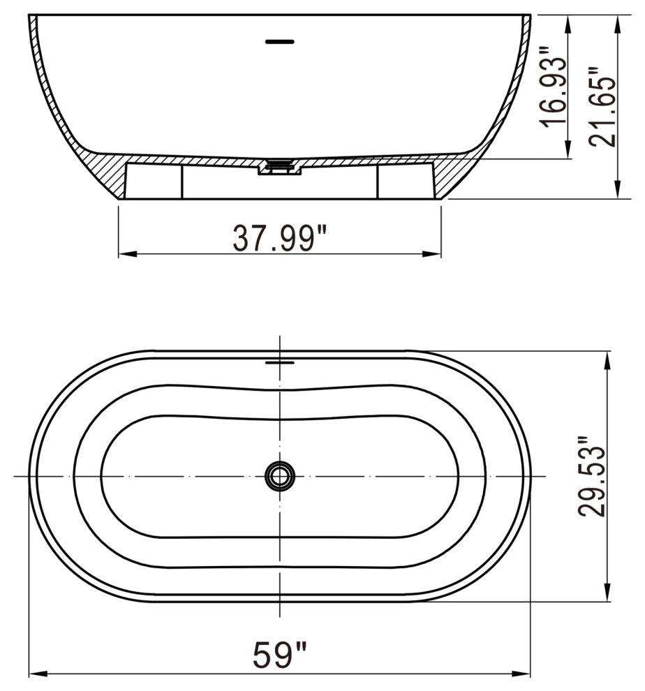 59 inch Artificial Stone Solid Surface Freestanding Bathtub in White