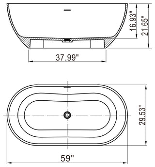 59 inch Artificial Stone Solid Surface Freestanding Bathtub in White