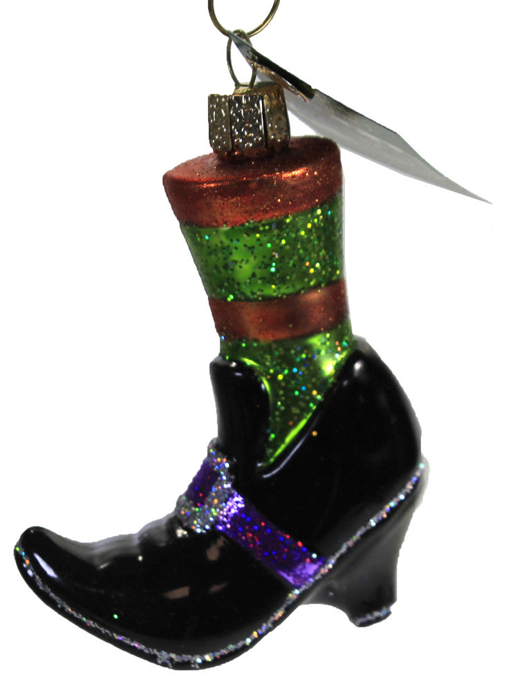 Old World Christmas 3.75In Witches Shoe, Glass, Halloween Witch Boot 26086