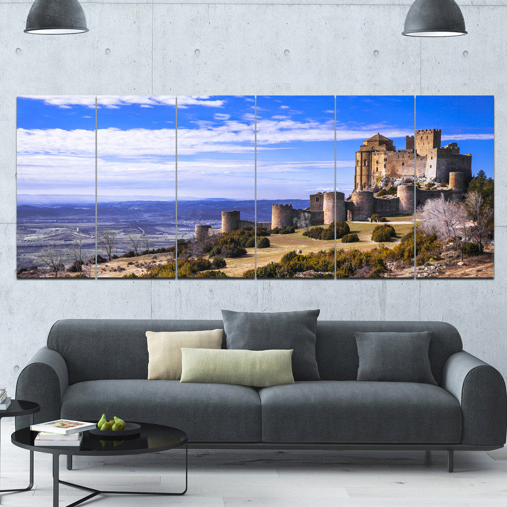 Medieval Loarre Castle Panorama, Landscape Canvas Art Print, 70"x28", 6 Panels