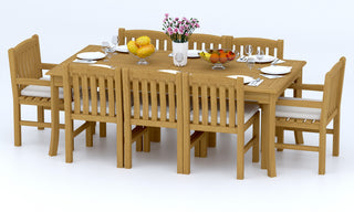 9-Piece Outdoor Patio Teak Dining Set: 83" Rectangle Table, 8 Devon Chairs