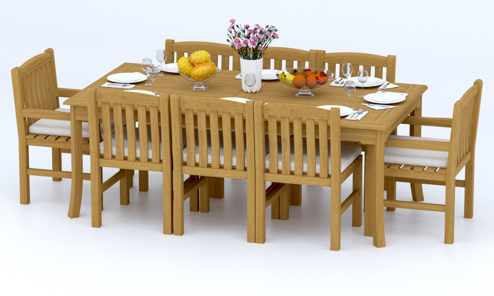 9-Piece Outdoor Patio Teak Dining Set: 83" Rectangle Table, 8 Devon Chairs