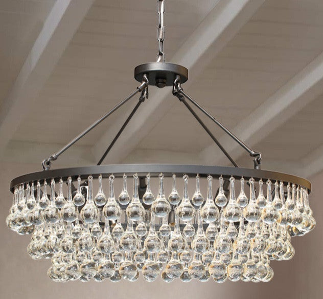 Lightupmyhome Celeste 32" Glass Drop Chandelier, Hanging or Flush Mount, Black