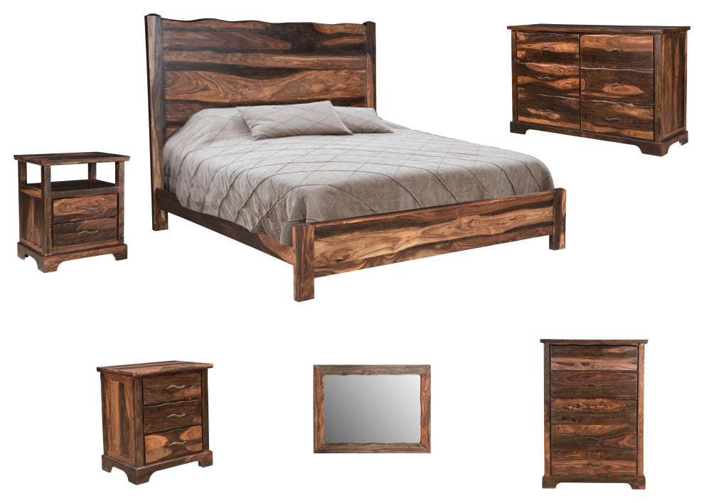 Damian Live Edge Solid Wood Panel Bed, Dark Brown, King