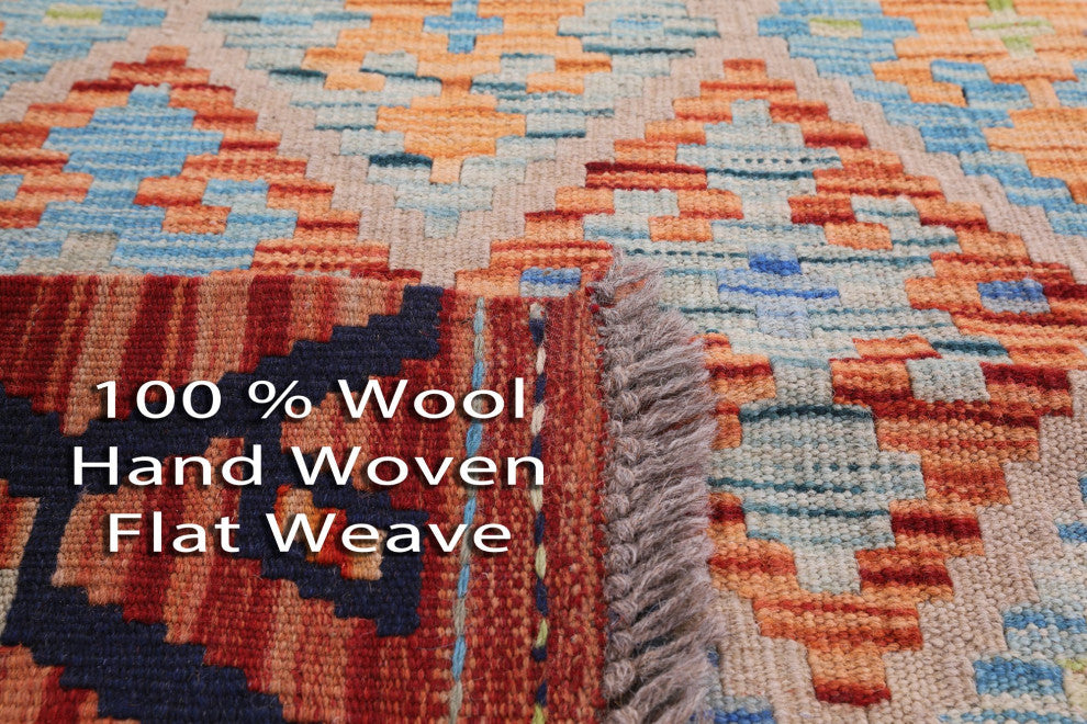 4' 3" X 6' 1" Reversible Flat Weave Kilim Wool On Wool Rug Q9486