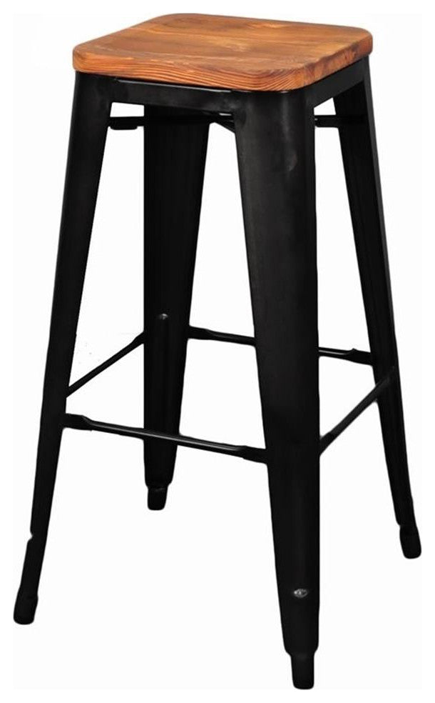 Pemberly Row 30" Backless Bar Stool in Brown/Black (Set of 4)