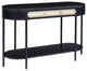 Benzara BM275489 Oblong Console Table, Rattan Apron Accent, Metal Legs, Black