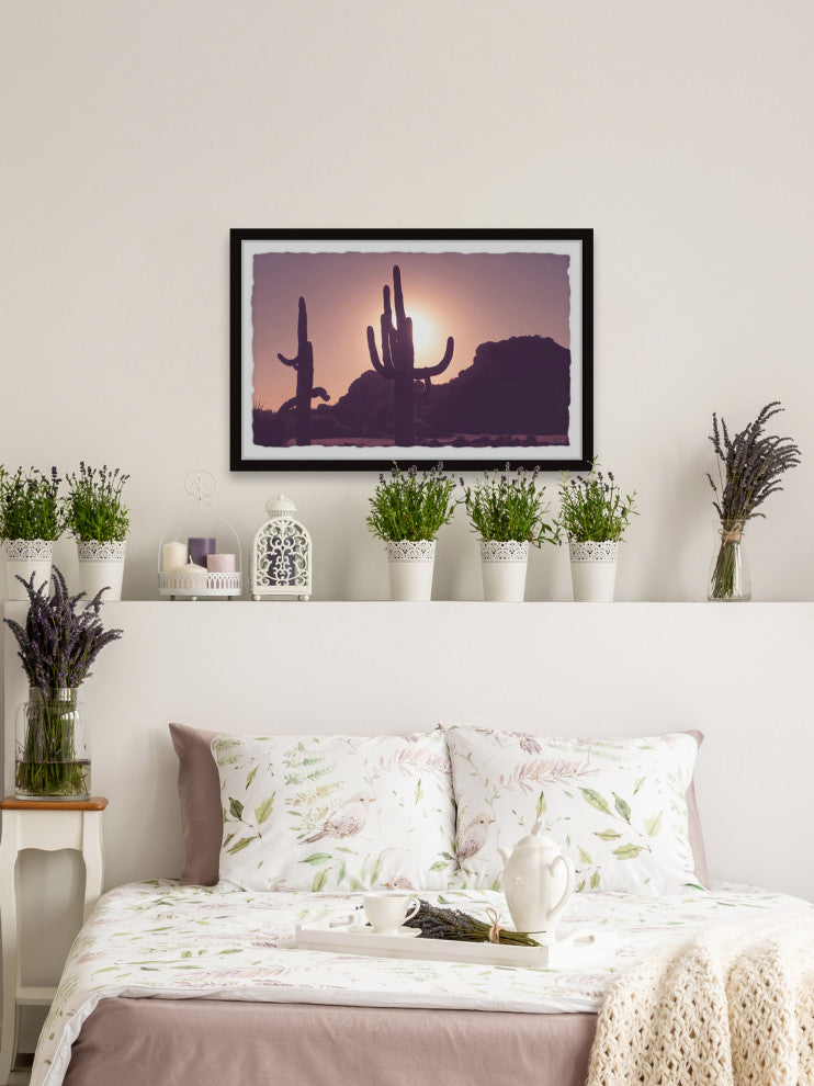 "Cactus Sunset" Framed Painting Print, 12x8