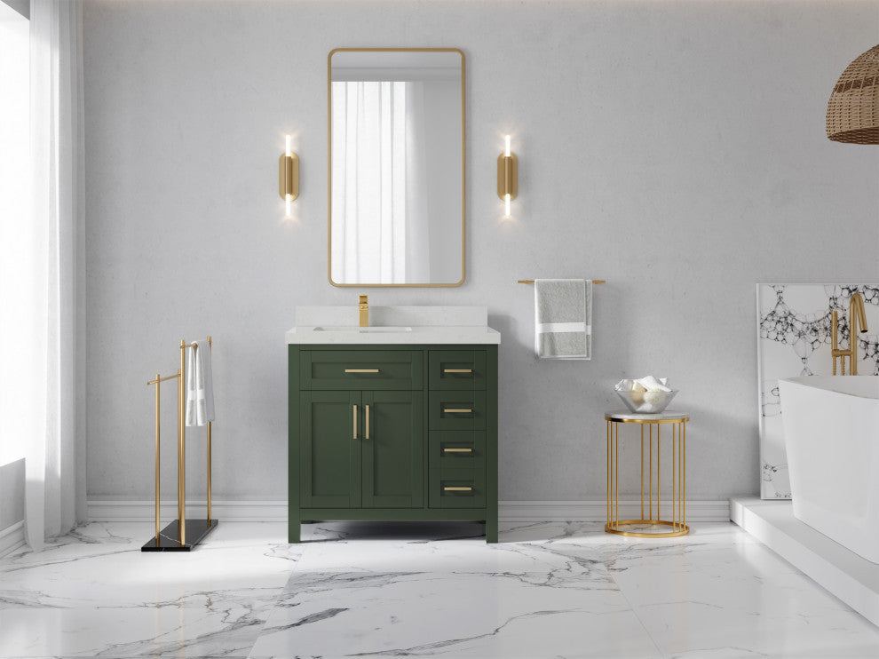 Cambridge 36 Left Offset Bath Vanity in Pewter Green 2" Carrara Quartz